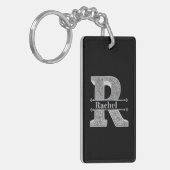 Gepersonaliseerde R Initiaal Silver Monogram Jouw  Sleutelhanger (Voorkant Links)