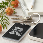 Gepersonaliseerde R Initiaal Silver Monogram Jouw  Sleutelhanger (Voorkant Rechts)