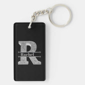 Gepersonaliseerde R Initiaal Silver Monogram Jouw  Sleutelhanger (achterkant)