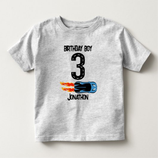 Gepersonaliseerde Racecar 3e Verjaardagsfeestje Kinder Shirts (Voorkant)