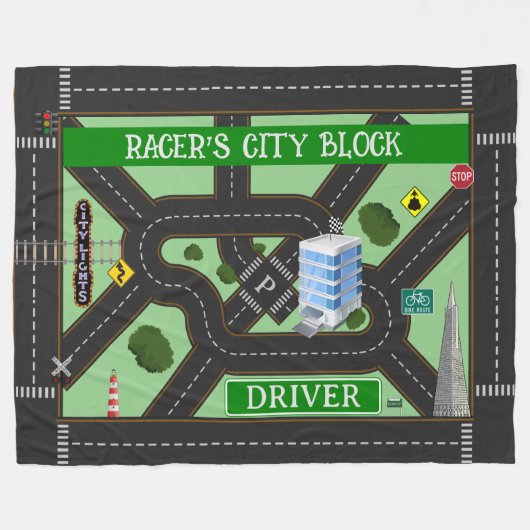 Gepersonaliseerde Racer's City Block Play Fleece Deken (Voorkant (Horizontaal))