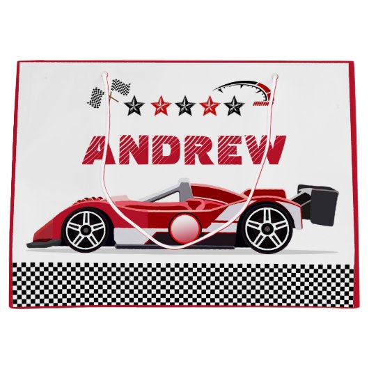 Gepersonaliseerde Racing Car Gift Bags Groot Cadeauzakje (Voorkant)
