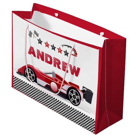 Gepersonaliseerde Racing Car Gift Bags Groot Cadeauzakje (Voorkant Gekanteld)