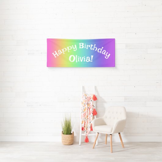 Gepersonaliseerde Rainbow Birthday Banner (Insitu)