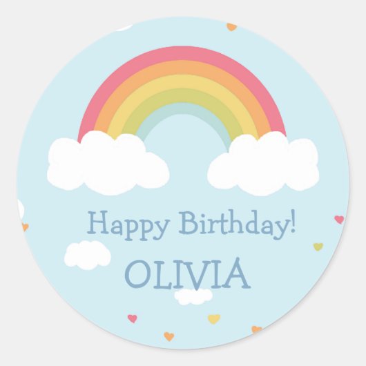 Gepersonaliseerde Rainbow Birthday Party Stickers (Voorkant)