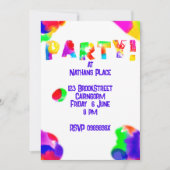 Gepersonaliseerde Rainbow Color Splash Party uitno Kaart (Voorkant)