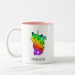 Gepersonaliseerde Rainbow Eenhoorn Kat Lover Naam Tweekleurige Koffiemok