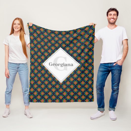 Gepersonaliseerde Rainbow Floral Fountain Art Deco Fleece Deken (In situ)