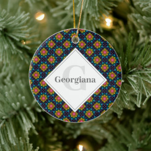 Gepersonaliseerde Rainbow Floral Fountain Art Deco Keramisch Ornament