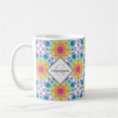 Gepersonaliseerde Rainbow Floral Fountain Art Deco Koffiemok (Links)