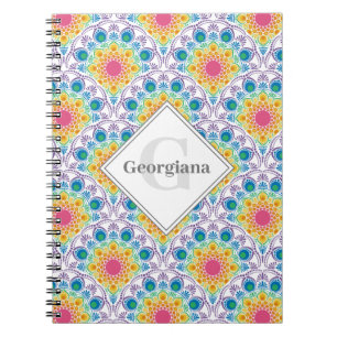 Gepersonaliseerde Rainbow Floral Fountain Art Deco Notitieboek