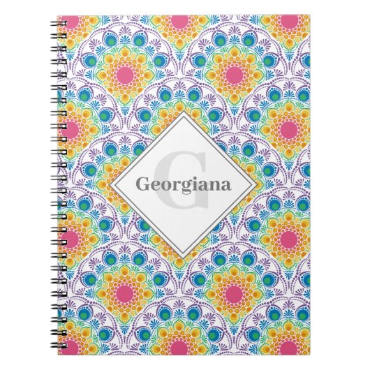 Gepersonaliseerde Rainbow Floral Fountain Art Deco Notitieboek (Voorkant)