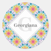 Gepersonaliseerde Rainbow Floral Fountain Art Deco Ronde Sticker (Voorkant)