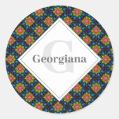 Gepersonaliseerde Rainbow Floral Fountain Art Deco Ronde Sticker (Voorkant)