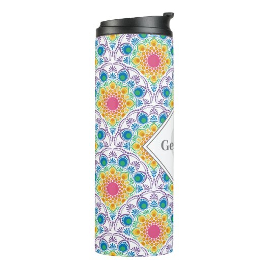 Gepersonaliseerde Rainbow Floral Fountain Art Deco Thermosbeker (Gedraaid links)