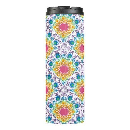 Gepersonaliseerde Rainbow Floral Fountain Art Deco Thermosbeker (Achterkant)