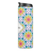 Gepersonaliseerde Rainbow Floral Fountain Art Deco Thermosbeker (Geroteerd rechts)