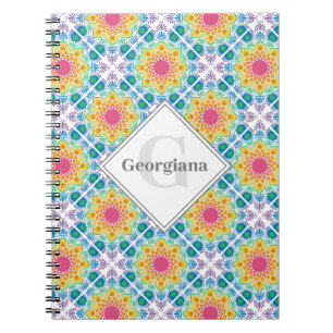Gepersonaliseerde Rainbow Floral Mandala Diamond T Notitieboek