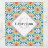 Gepersonaliseerde Rainbow Floral Mandala Diamond T Wijn Etiket (Enkel label)