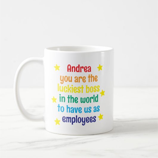 Gepersonaliseerde Rainbow Funny Boss Gift Koffiemok (Links)