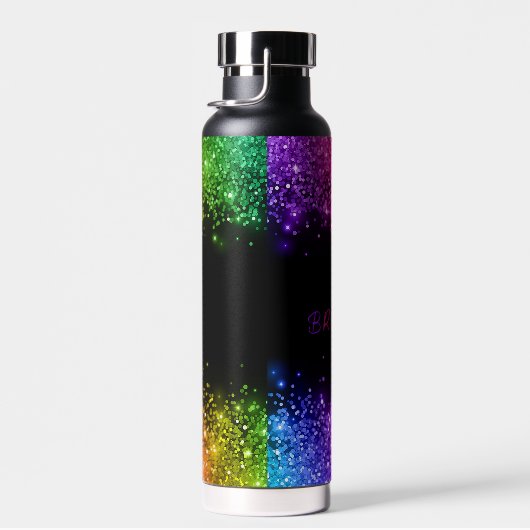 Gepersonaliseerde Rainbow Glitter Borded Waterfles (Rechts)