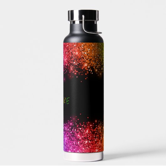 Gepersonaliseerde Rainbow Glitter Borded Waterfles (Links)