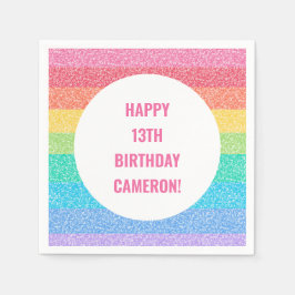 Gepersonaliseerde Rainbow Glitter verjaardagsfeest Servet