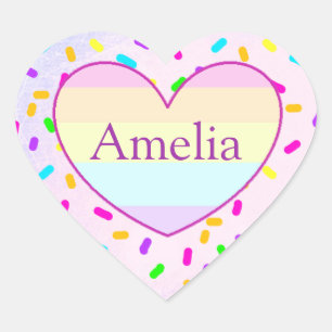 Gepersonaliseerde Rainbow Heart Snoep Sprinkles Na Hart Sticker