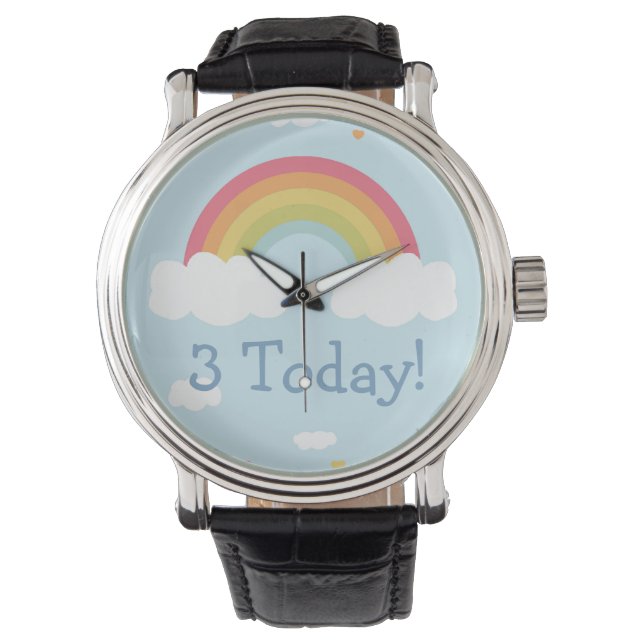 Gepersonaliseerde Rainbow Kids Verjaardagsfeestje  Horloge (Voorkant)