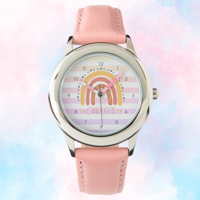 Gepersonaliseerde Rainbow Kind Watch – Schattigee  Horloge (Personalized Rainbow Kid Watch – Cute Custom Name)