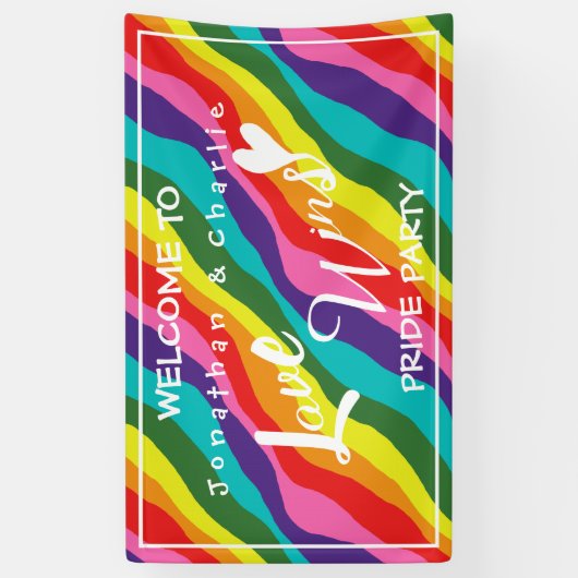 Gepersonaliseerde Rainbow Love Wins Party Spandoek (Verticaal)