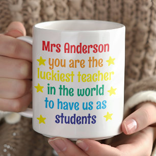 Gepersonaliseerde Rainbow Luckiest Teacher Gift Koffiemok
