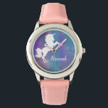 Gepersonaliseerde Rainbow Magische Eenhoorn Horloge<br><div class="desc">Personaliseer dit kleurrijke eenhoorn thema horloge voor uw dochter. Pas naar wens aan. Tip: Als je een unicorn party thema hebt,  is dit een geweldig cadeau voor elke gast.</div>