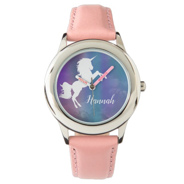 Gepersonaliseerde Rainbow Magische Eenhoorn Horloge (Voorkant)