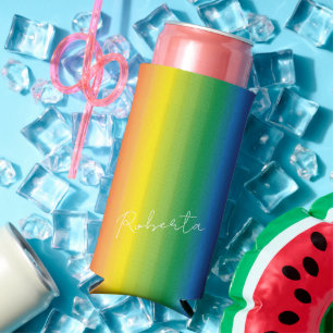 Gepersonaliseerde Rainbow Pattern-monogram Seltzer Blikjeskoeler