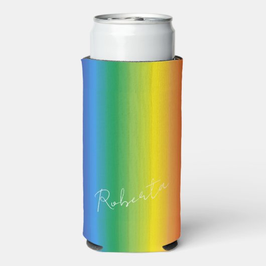 Gepersonaliseerde Rainbow Pattern-monogram Seltzer Blikjeskoeler (Seltzer Achterkant)