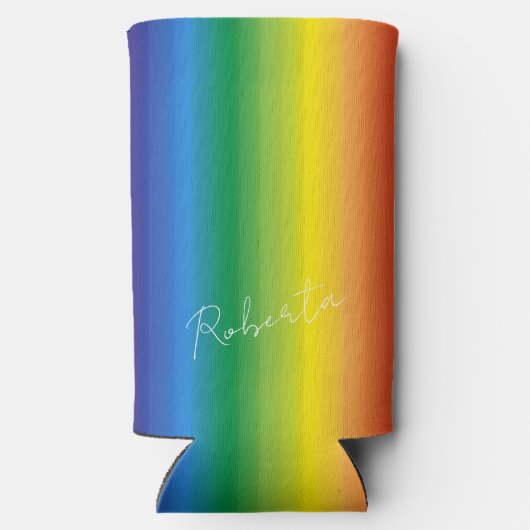 Gepersonaliseerde Rainbow Pattern-monogram Seltzer Blikjeskoeler (Achterkant)