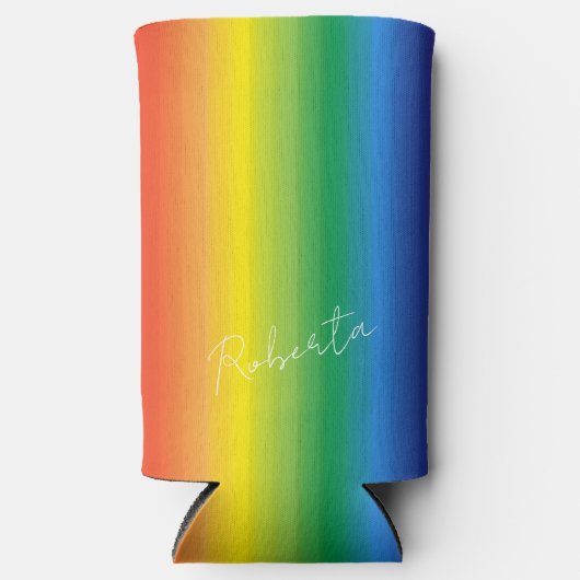 Gepersonaliseerde Rainbow Pattern-monogram Seltzer Blikjeskoeler (Voorkant)