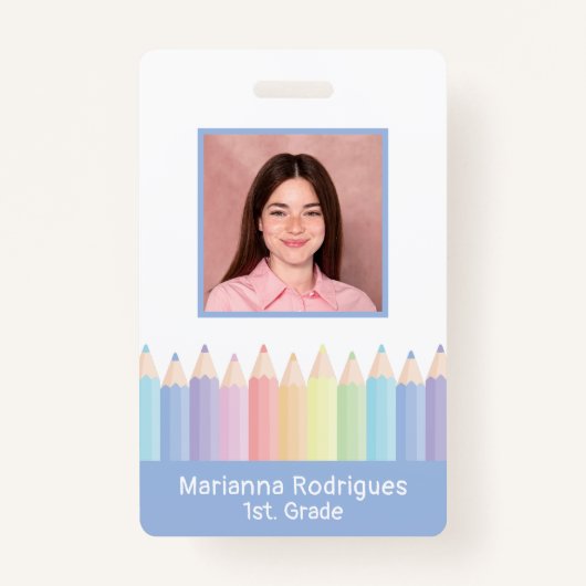Gepersonaliseerde Rainbow Pencils Leraar ID Badge (Voorkant)