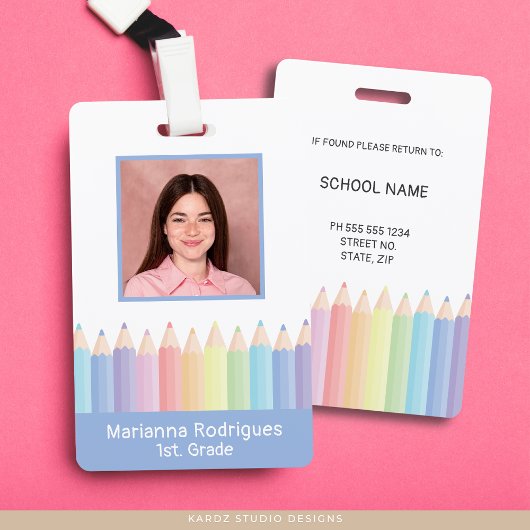 Gepersonaliseerde Rainbow Pencils Leraar ID Badge