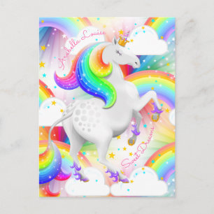 Gepersonaliseerde Rainbow Princess Eenhoorn Briefkaart