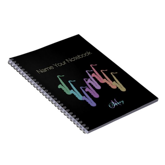 Gepersonaliseerde Rainbow Saxophones Music-laptop Notitieboek (Rechterzijde)