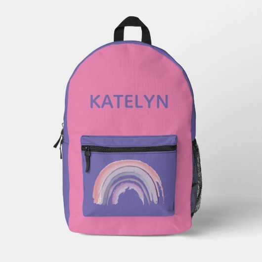 Gepersonaliseerde Rainbow School rugzak met naam (Voorkant)
