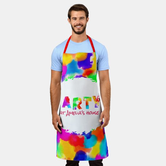 Gepersonaliseerde Rainbow Splash Party Schort (Gedragen)