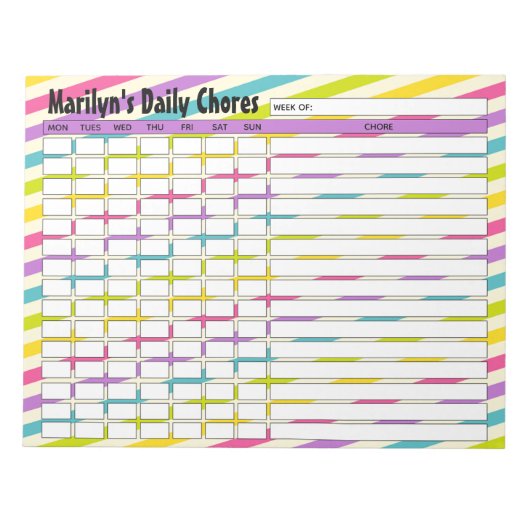 Gepersonaliseerde Rainbow Stripes Daily Chores-gra Notitieblok (Voorkant)