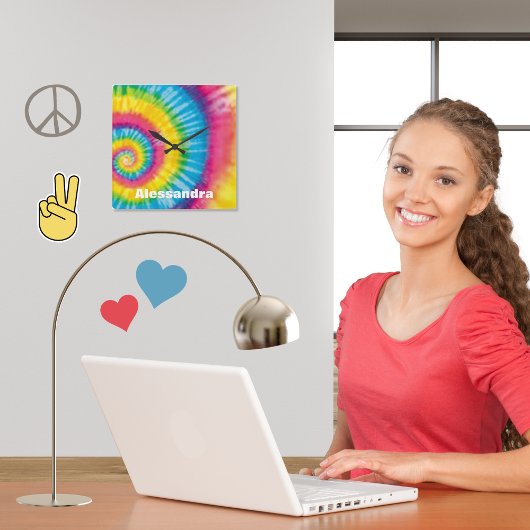 Gepersonaliseerde Rainbow Stropdas-Dye 60s Hippie  Vierkante Klok