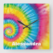 Gepersonaliseerde Rainbow Stropdas-Dye 60s Hippie  Vierkante Klok (Voorkant)