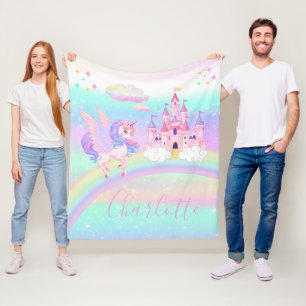 Gepersonaliseerde Rainbow Unicorn pastel Fleece Deken
