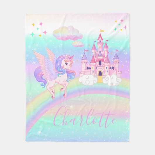 Gepersonaliseerde Rainbow Unicorn pastel Fleece Deken (Voorkant)