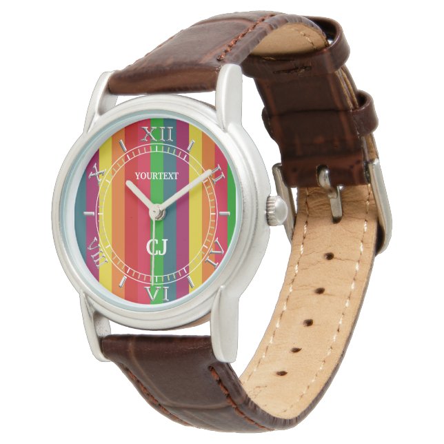Gepersonaliseerde Rainbow verticale strepen wijzer Horloge (Gekanteld)